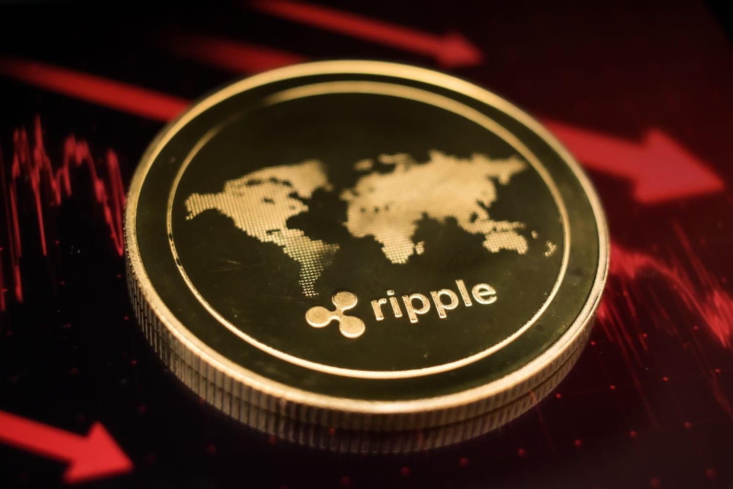Golden Ripple XRP Coin on Futuristic Digital Technology Background