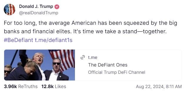 Donald Trump Pushes New Crypto Platform to Challenge Big Banks and Financial Elites