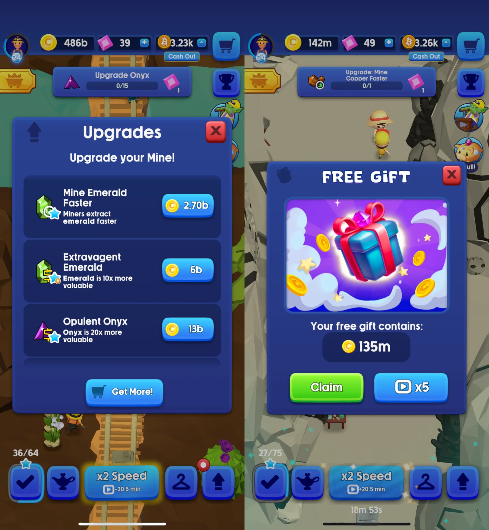 Screenshots from Idle Mine. Image: Decrypt