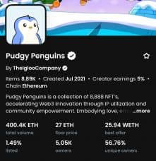 Pudgy Penguins floor price on OpenSea